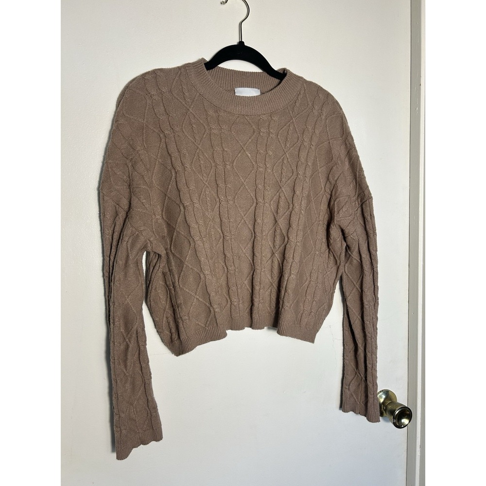 Pink Rose Girls Cable Knit Cropped Sweater‎ Cottage Core Clean Girl Chunky L